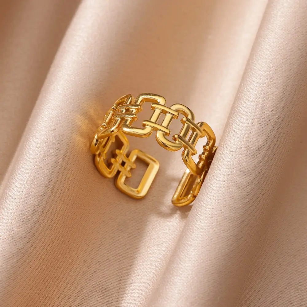 Stainless Steel Chunky Wide Rings For Women Vintage Gold Color Geometric Open Finger Ring Fashion Minimalist Jewelry Gift Femme