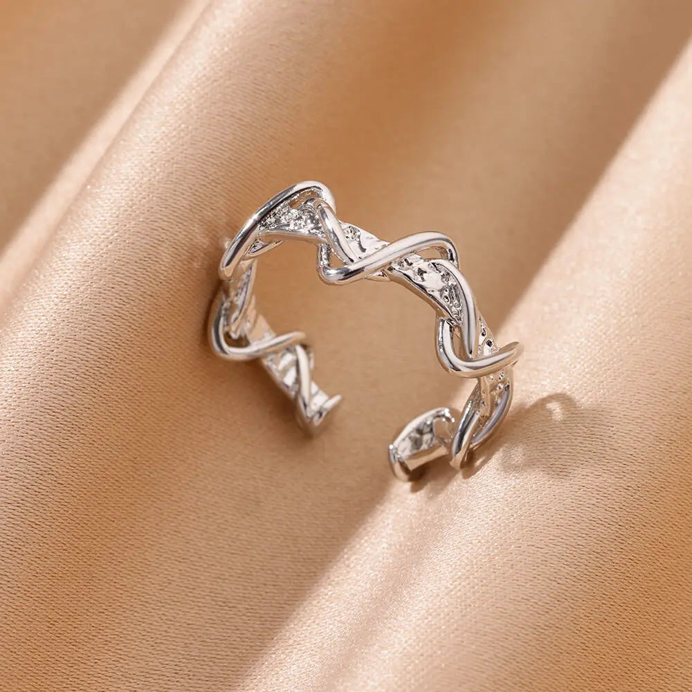 Minimalist wave Stainless Steel Rings For Women Gold plating Adjustable Finger Rings 2025 New Trends Jewelry Accessories