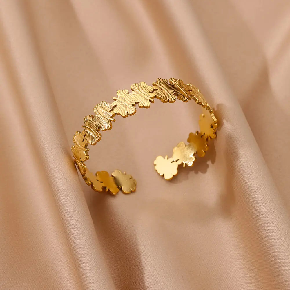 Vintage Flower Bangles For Women Gold Color Stainless Steel Flower Bangles Bracelets Femme Jewelry Party Gift pulseras