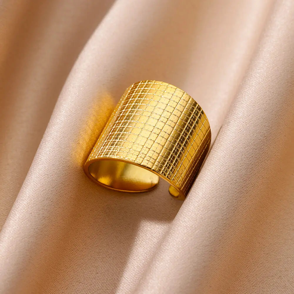 Stainless Steel Chunky Wide Rings For Women Vintage Gold Color Geometric Open Finger Ring Fashion Minimalist Jewelry Gift Femme