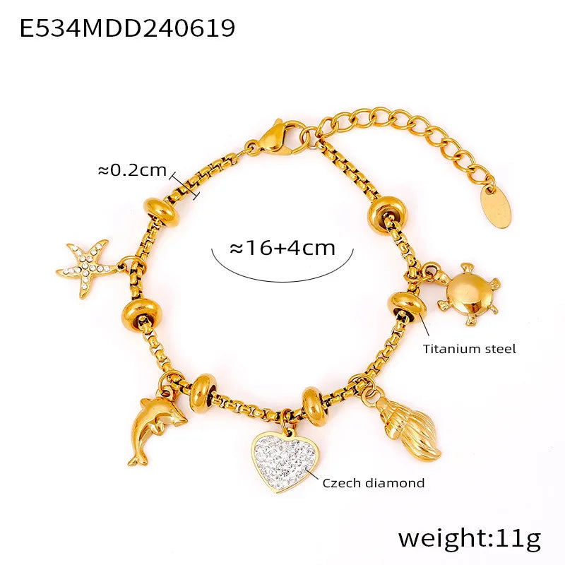 316L Stainless Steel Heart Charm Bracelets For Women 18k Gold Plated Various Pendants With Shining Zircon Women's Hand Bracelet