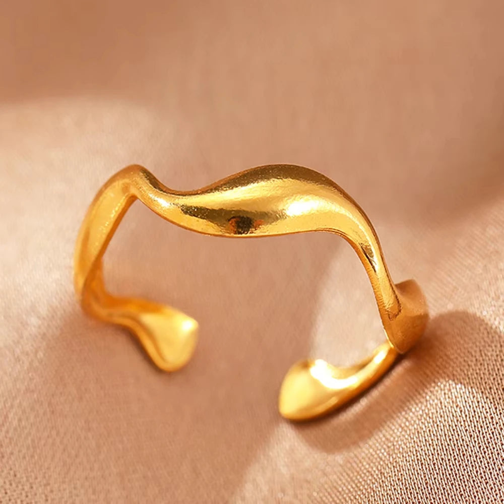 Stainless Steel Zircon Geometric Rings For Women Luxury Evil Eye Gold Color Adjustable Trendy Wedding Aesthetic Jewerly Gift