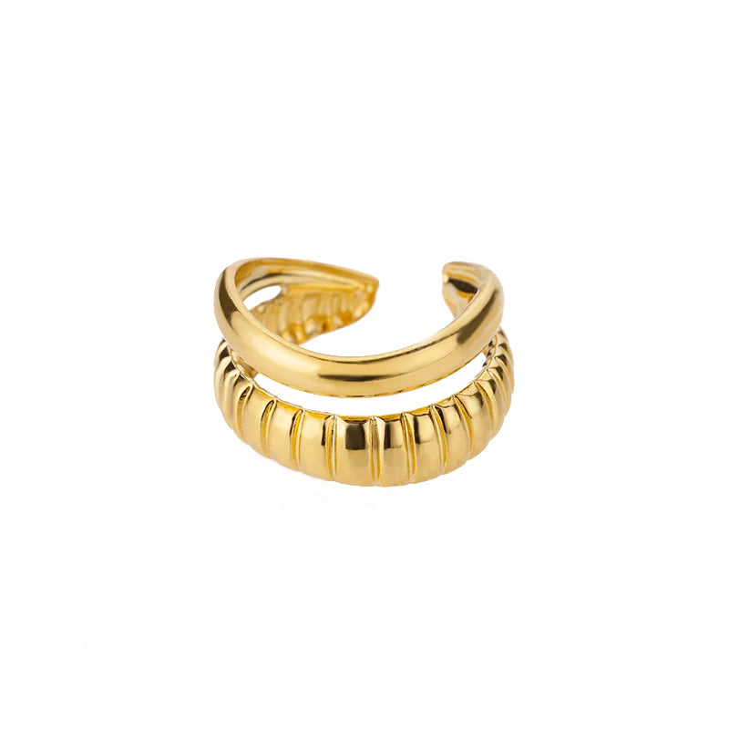 Stainless Steel Chunky Wide Rings For Women Vintage Gold Color Geometric Open Finger Ring Fashion Minimalist Jewelry Gift Femme