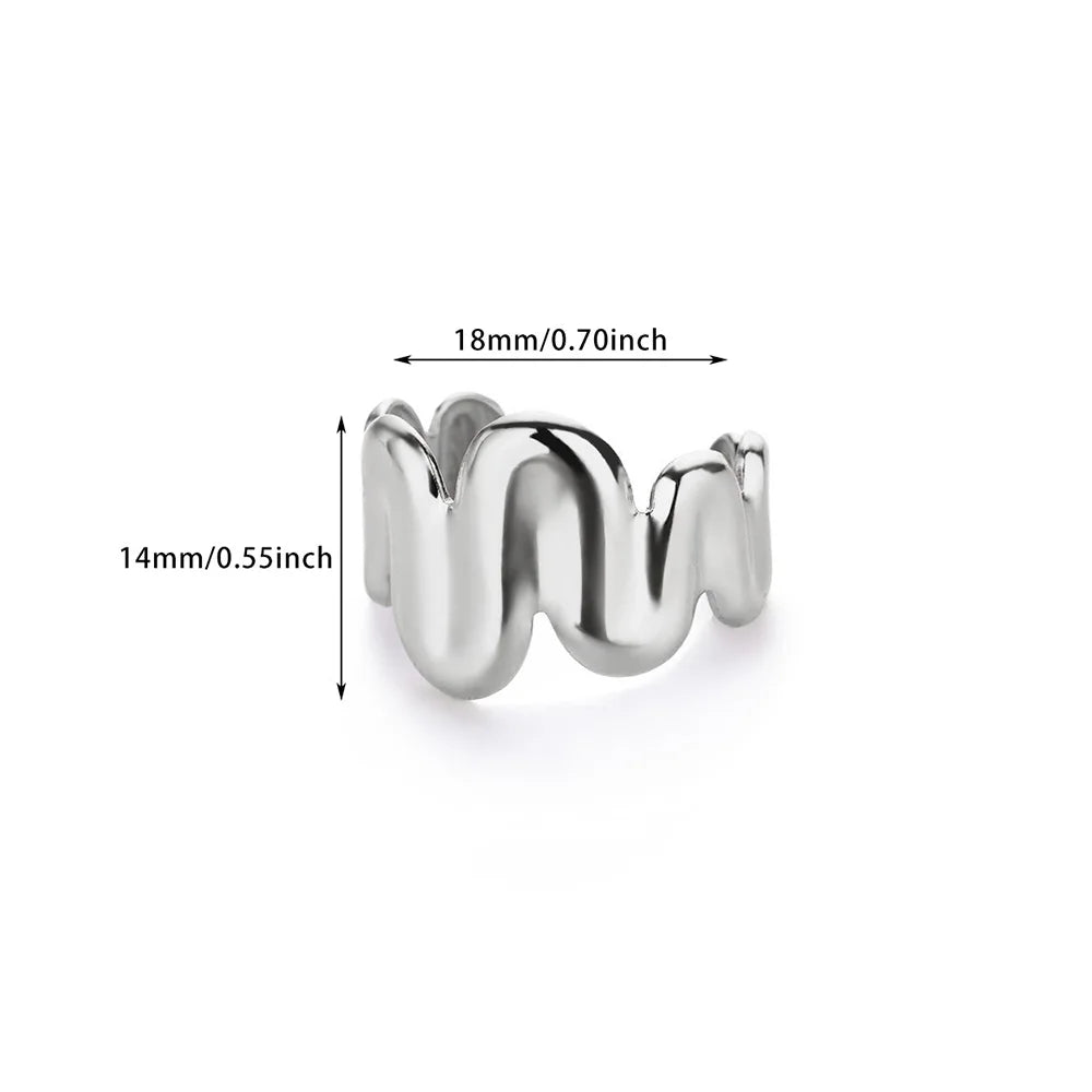 Minimalist wave Stainless Steel Rings For Women Gold plating Adjustable Finger Rings 2025 New Trends Jewelry Accessories