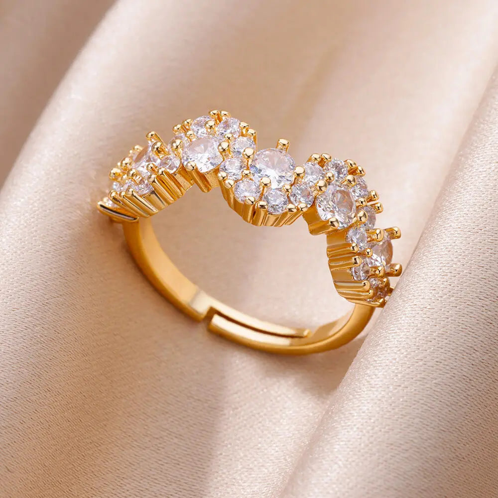 Minimalist wave Stainless Steel Rings For Women Gold plating Adjustable Finger Rings 2025 New Trends Jewelry Accessories