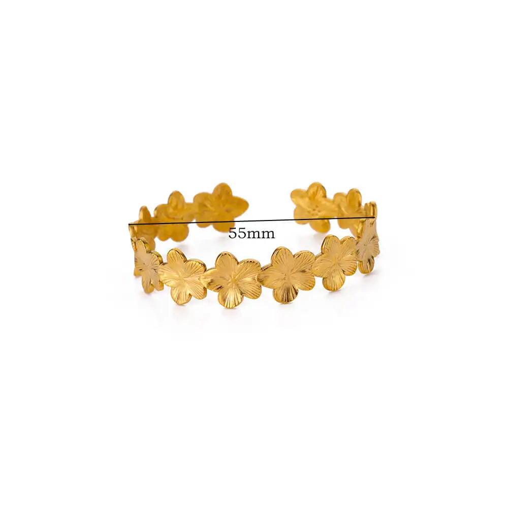 Vintage Flower Bangles For Women Gold Color Stainless Steel Flower Bangles Bracelets Femme Jewelry Party Gift pulseras