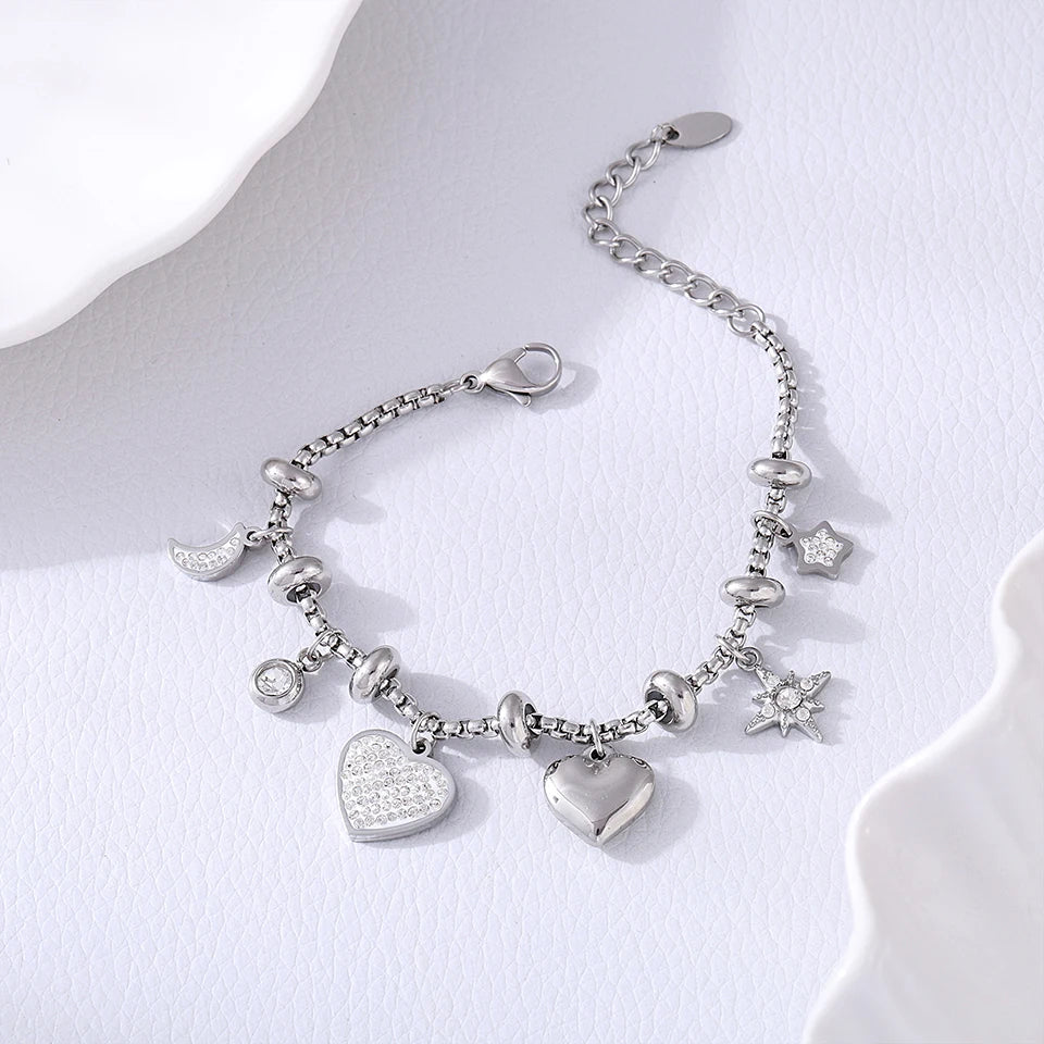 316L Stainless Steel Heart Charm Bracelets For Women 18k Gold Plated Various Pendants With Shining Zircon Women's Hand Bracelet