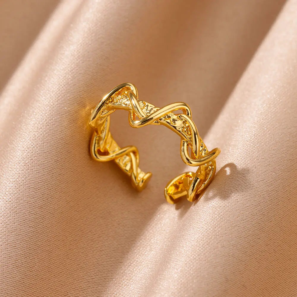 Minimalist wave Stainless Steel Rings For Women Gold plating Adjustable Finger Rings 2025 New Trends Jewelry Accessories