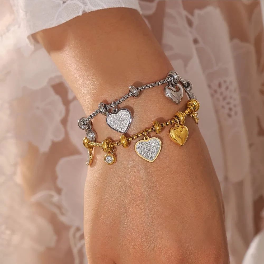 316L Stainless Steel Heart Charm Bracelets For Women 18k Gold Plated Various Pendants With Shining Zircon Women's Hand Bracelet