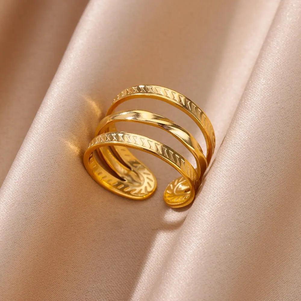 Stainless Steel Chunky Wide Rings For Women Vintage Gold Color Geometric Open Finger Ring Fashion Minimalist Jewelry Gift Femme
