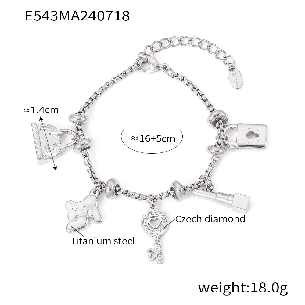 316L Stainless Steel Heart Charm Bracelets For Women 18k Gold Plated Various Pendants With Shining Zircon Women's Hand Bracelet