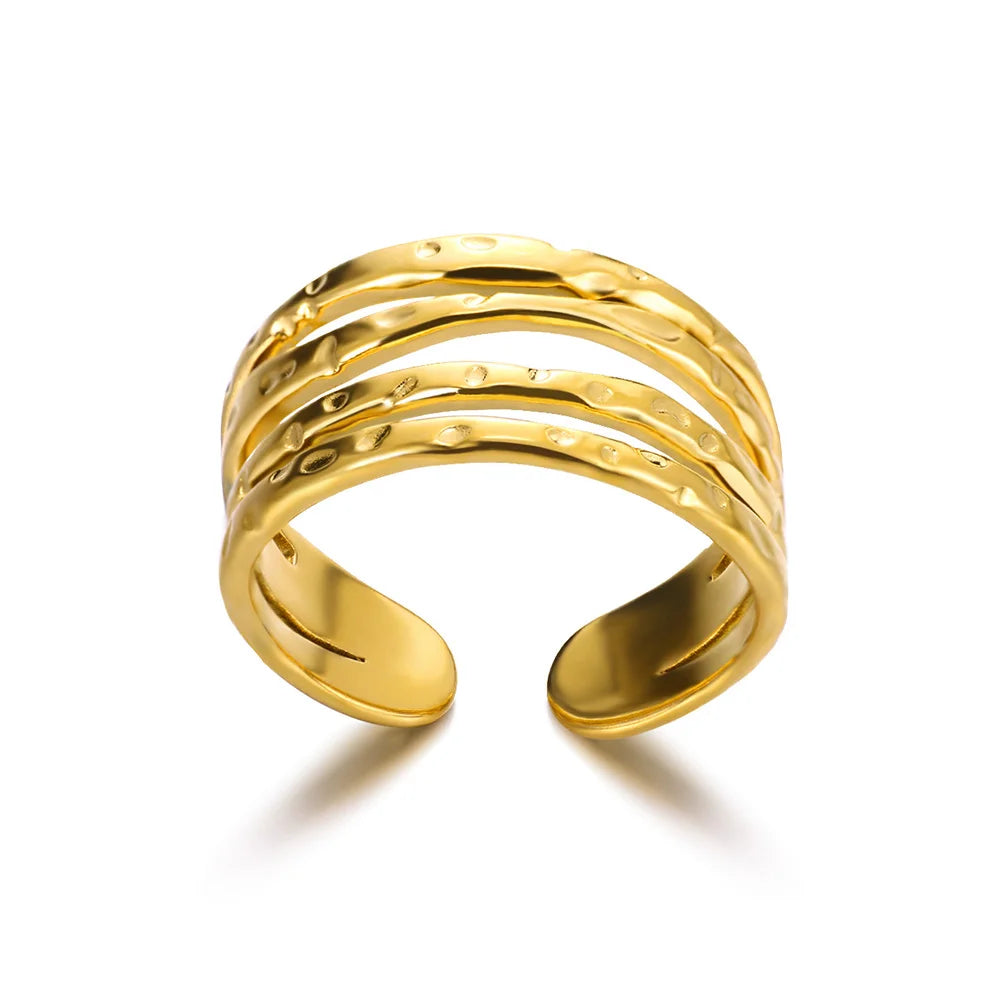 Stainless Steel Chunky Wide Rings For Women Vintage Gold Color Geometric Open Finger Ring Fashion Minimalist Jewelry Gift Femme