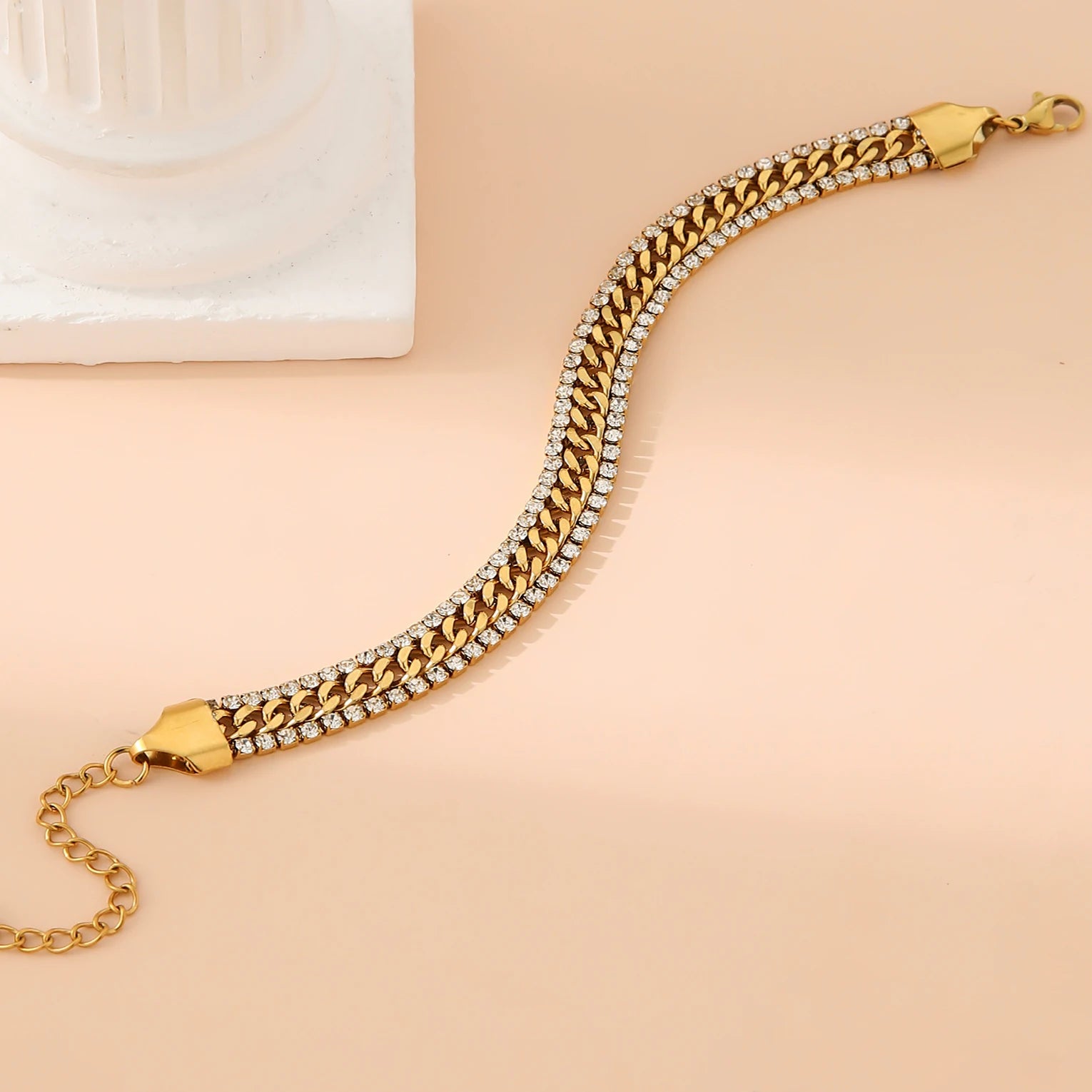 Tennis Bracelet with Cubic Zirconia 18K Gold Plated Stainless Steel Bracelet Hypoallergenic Luxury Jewelry Gift for Women/girls