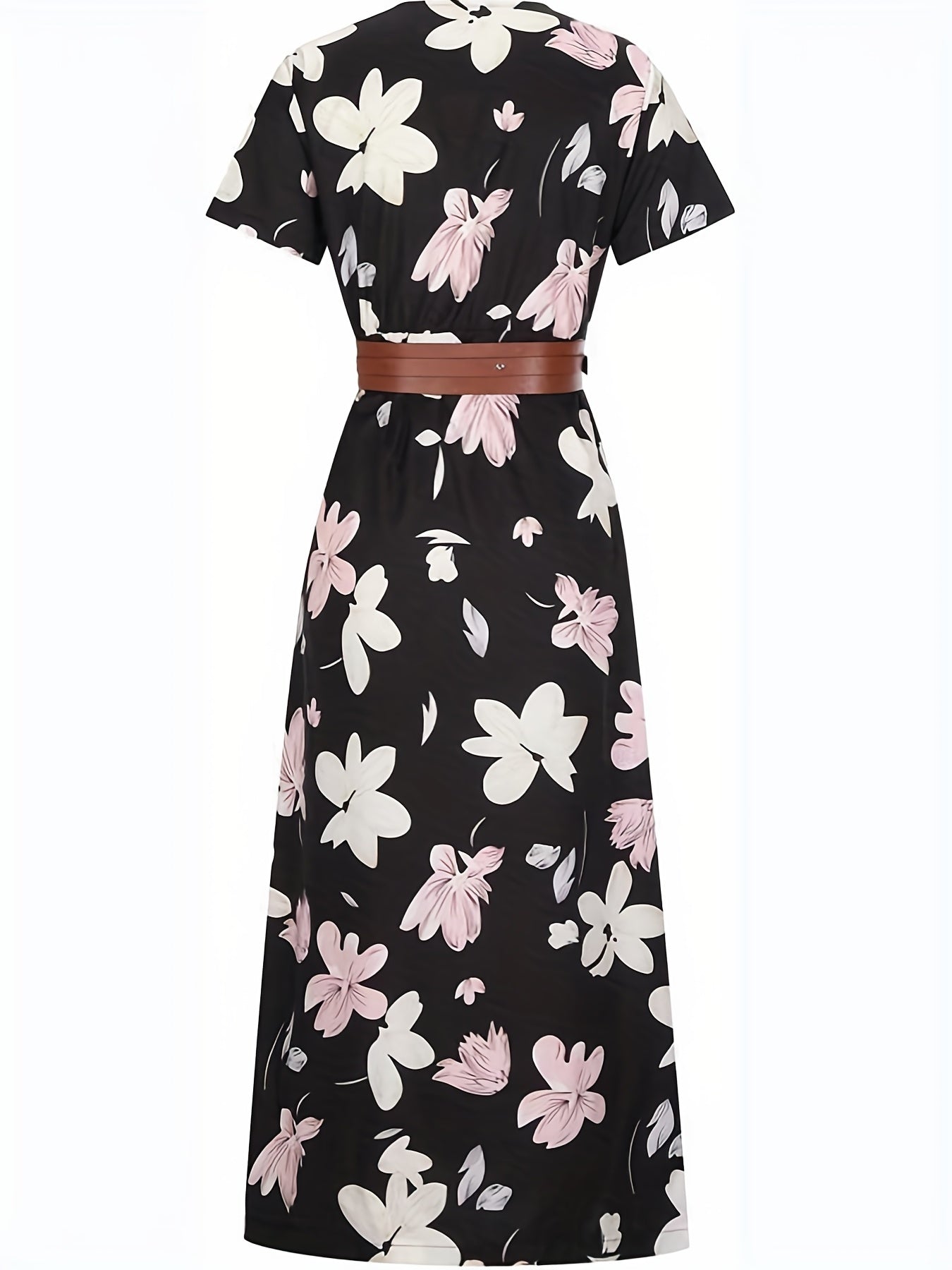 2020 Fashion, Trendy Bohemian Printed V-Neck Maxi Dress with Belt, Adult, Polyester, Elegant, Summer, Peplum, Woven