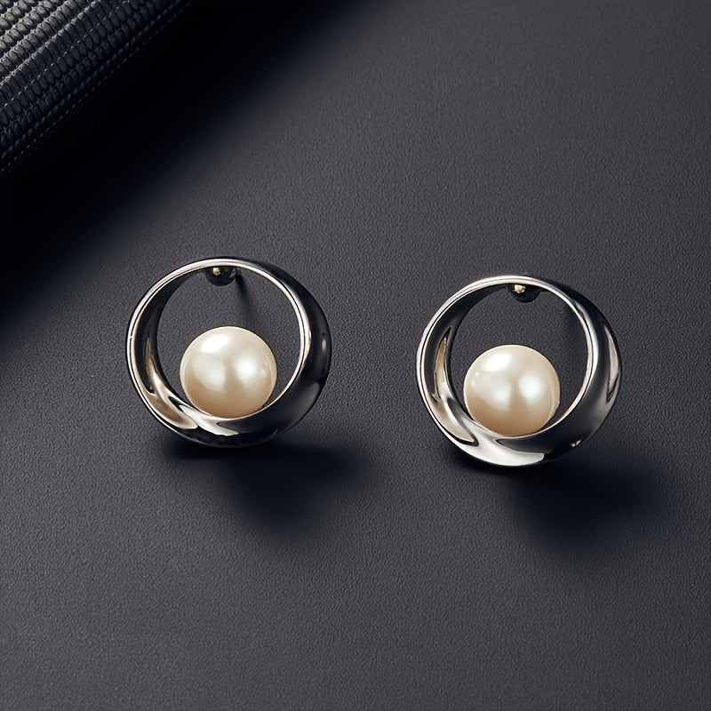Fashion Simple Faux Pearl Necklace Pendant Round Earrings Jewelry Set Men Women Gifts