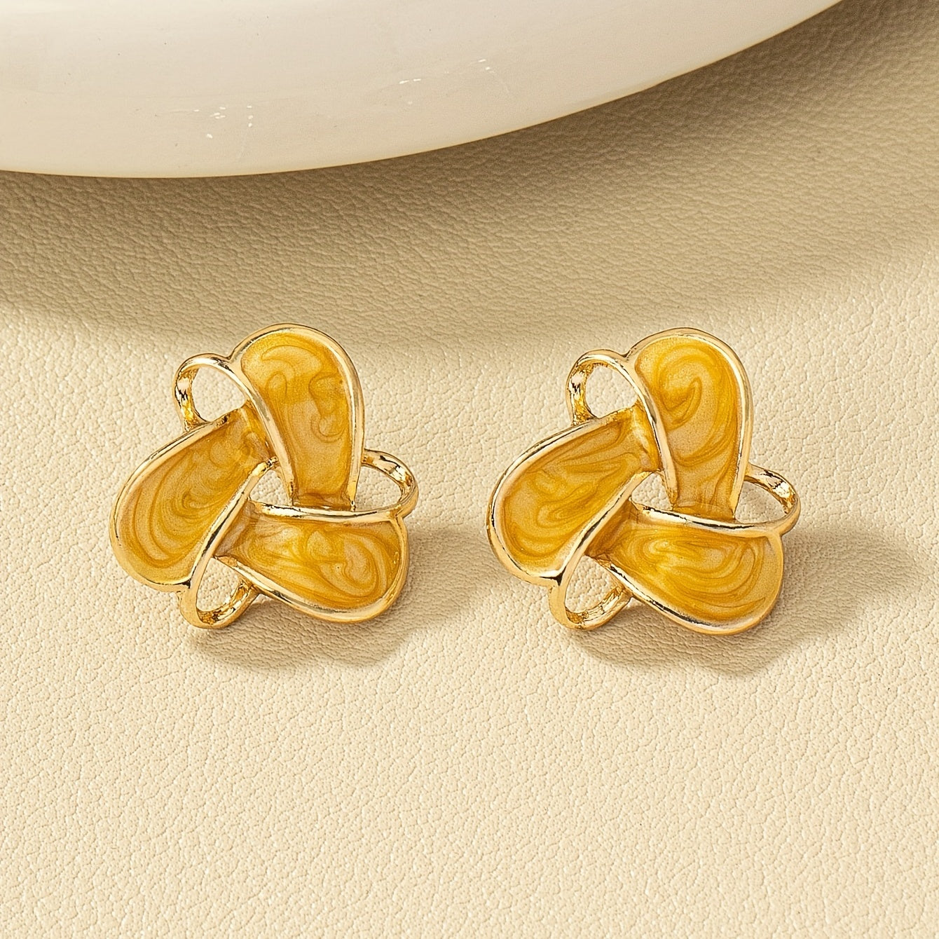 Vintage Geometric Enamel Stud Earrings 14K Gold Plated Bohemian Style For Women Jewelry 1Pair