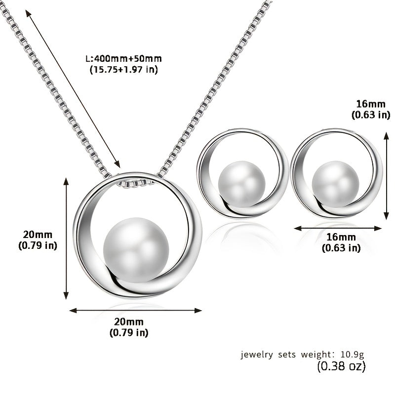 Fashion Simple Faux Pearl Necklace Pendant Round Earrings Jewelry Set Men Women Gifts
