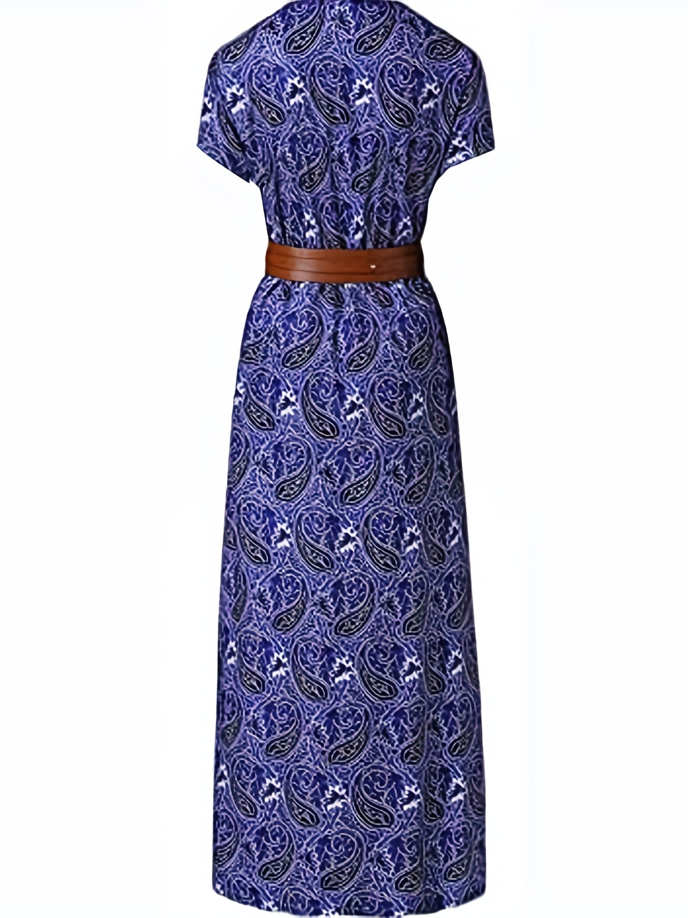 2020 Fashion, Trendy Bohemian Printed V-Neck Maxi Dress with Belt, Adult, Polyester, Elegant, Summer, Peplum, Woven