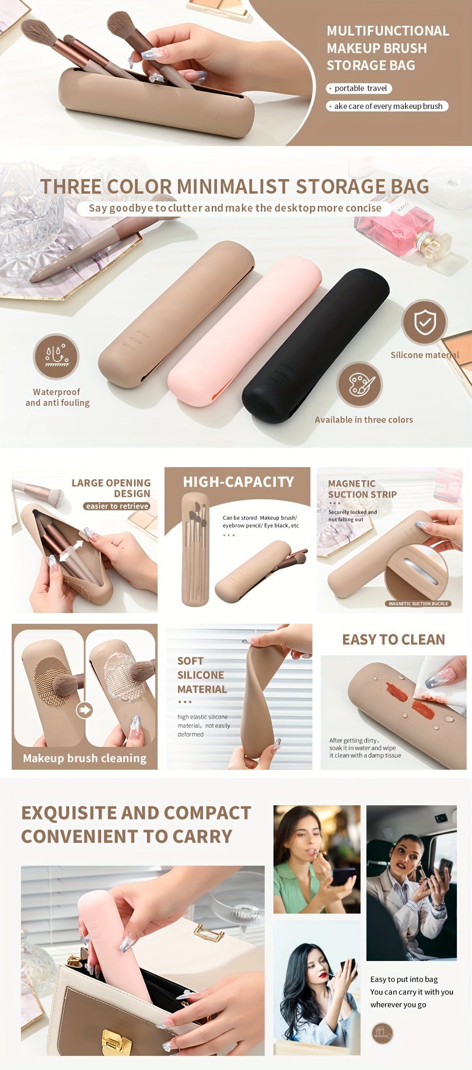 Portable Silicone Makeup Brush Holder - Soft And Stylish Travel Organizer For Makeup Tools