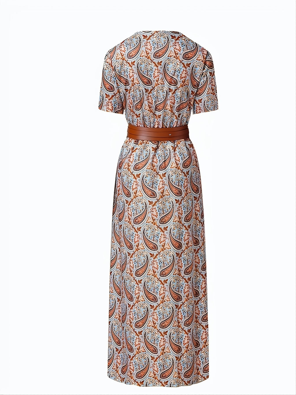 2020 Fashion, Trendy Bohemian Printed V-Neck Maxi Dress with Belt, Adult, Polyester, Elegant, Summer, Peplum, Woven